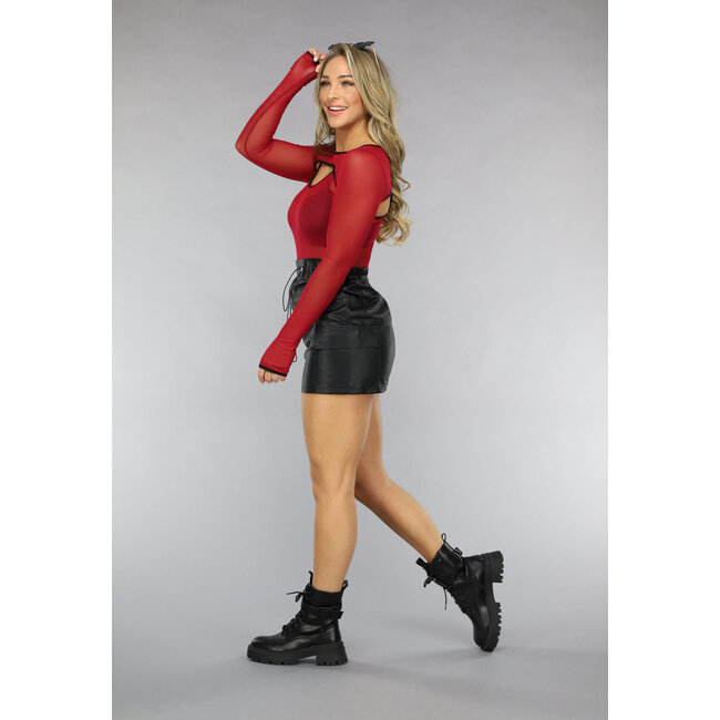 Weinroter Mesh Rave-Body mit Bolero