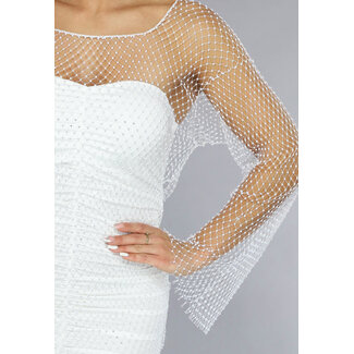 Weißes Fischnetzkleid mit Strass