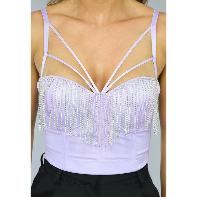 Fliederfarbenes Glitzer-Balconette-Top mit Riemen