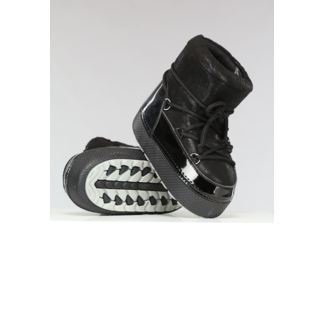 Niedrige schwarze Glitzer-Schneestiefel mit Lack-Detail
