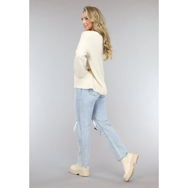 Kurze beigefarbene Feinstrick-Strickjacke