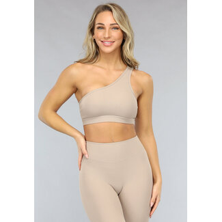 NEW0612 Taupe One Shoulder Sport Top