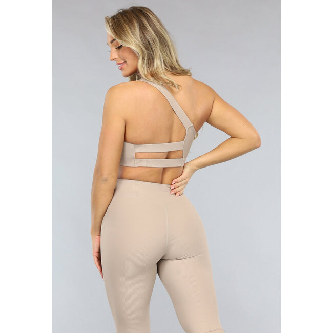 Taupe One Shoulder Sport Top mit herausnehmbaren Pads