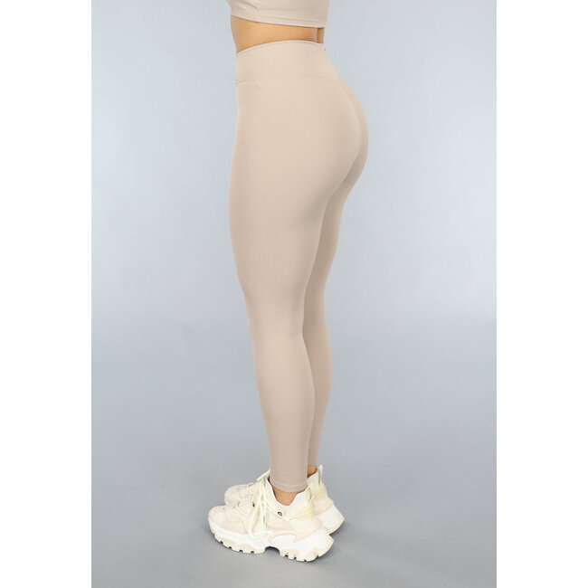 Taupe Fitted Rib Stoff Sport Leggings
