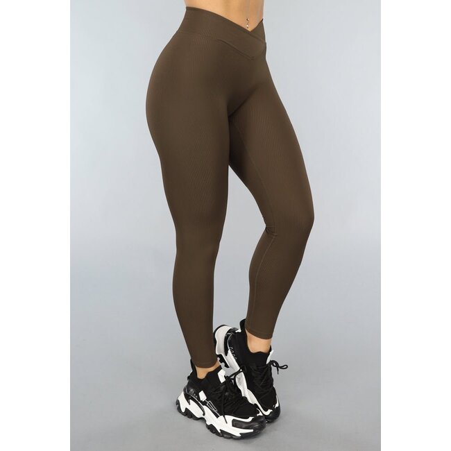 Dunkelbraune dehnbare Sport-Leggings mit taillierter Passform