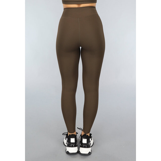 Dunkelbraune dehnbare Sport-Leggings mit taillierter Passform