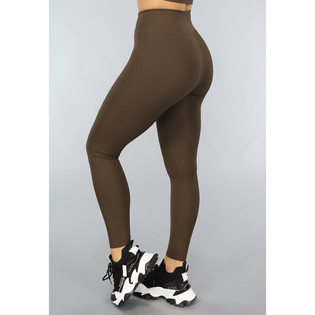 Dunkelbraune dehnbare Sport-Leggings mit taillierter Passform