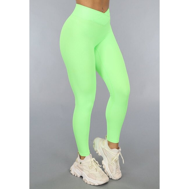 Neongrüne dehnbare Sport-Leggings mit taillierter Passform