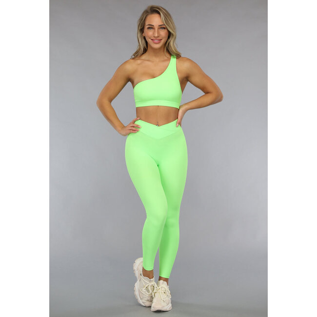 Neongrüne dehnbare Sport-Leggings mit taillierter Passform