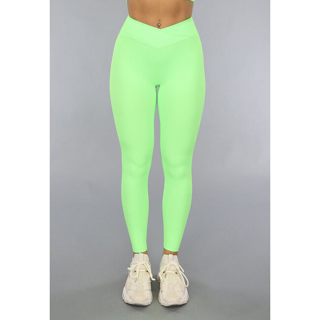 Neongrüne dehnbare Sport-Leggings mit taillierter Passform