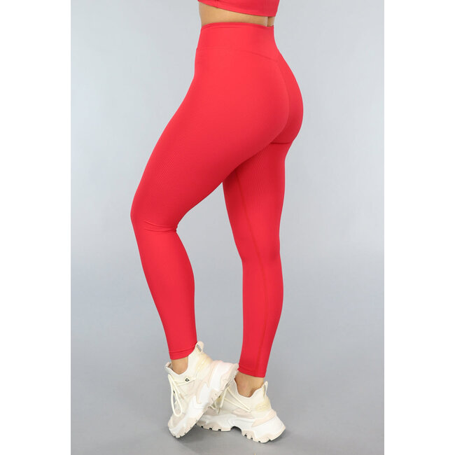 Rote Ripp-Sport-Leggings mit überschnittenem Bund