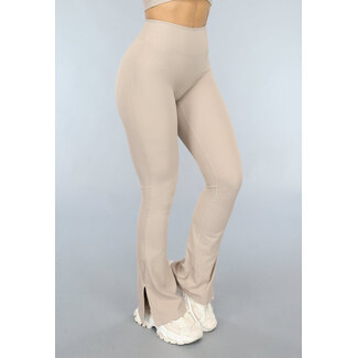 NEW0612 Taupe gerippten Stoff Flair Sport Leggings mit Split