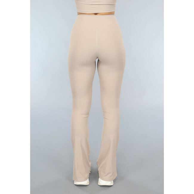 Taupe gerippten Stoff Flair Sport Leggings mit Split