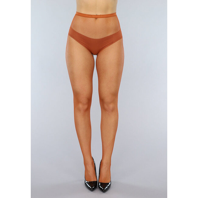 Kamelhaarige Strumpfhose mit Mini-Fischnetz-Muster