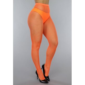 Neonorangefarbene Strumpfhose mit kleinem Fischnetz-Muster