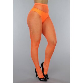 ORANJE-F Neonorangefarbene Strumpfhose mit kleinem Fischnetz-Muster