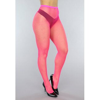 NEW0603 Neonpinke Strumpfhose mit kleinem Fischnetz-Muster