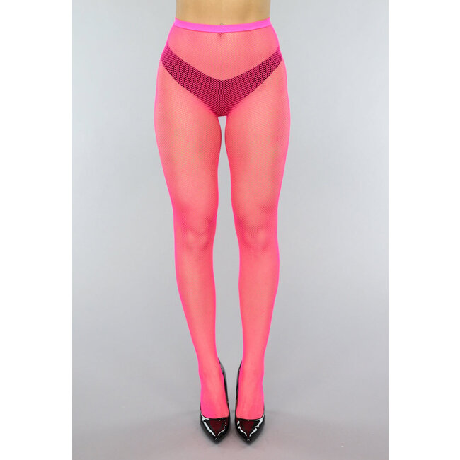 Neonpinke Strumpfhose mit kleinem Fischnetz-Muster