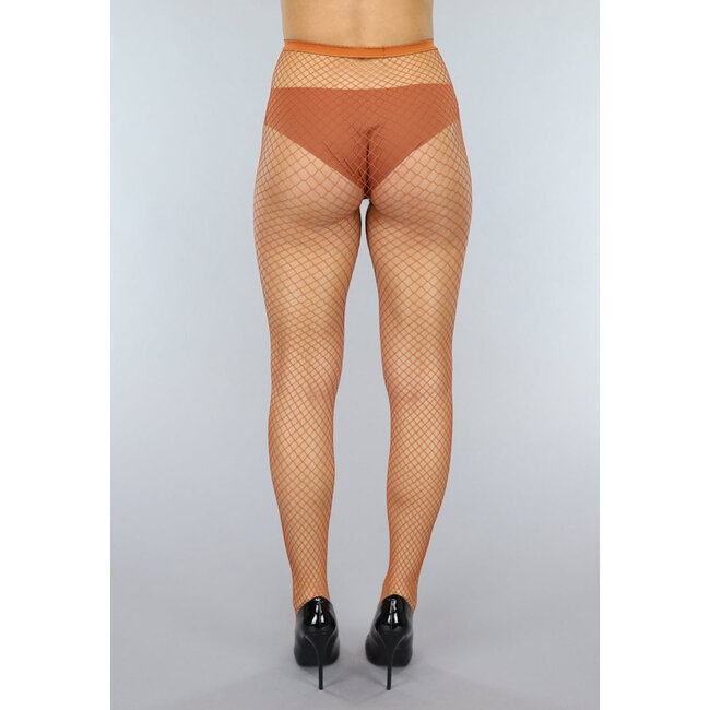 Medium Fischnetz Strumpfhose in Camel