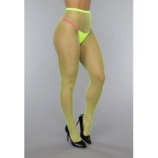 Neongelbe Basic-Strumpfhose mit mittelschwerem Fischnetz