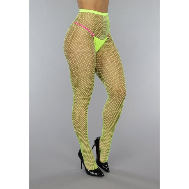 Neongelbe Basic-Strumpfhose mit mittelschwerem Fischnetz