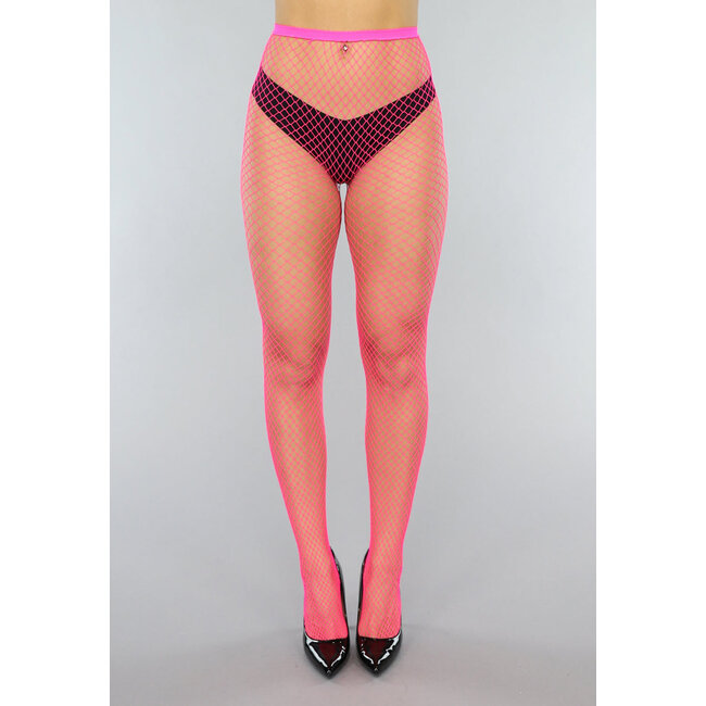 Neonpinkfarbene Basic-Strumpfhose mit mittlerem Netzeinsatz