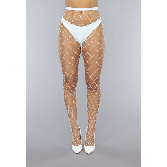 Weiße Strumpfhose mit Fischnetzmuster Extra Large
