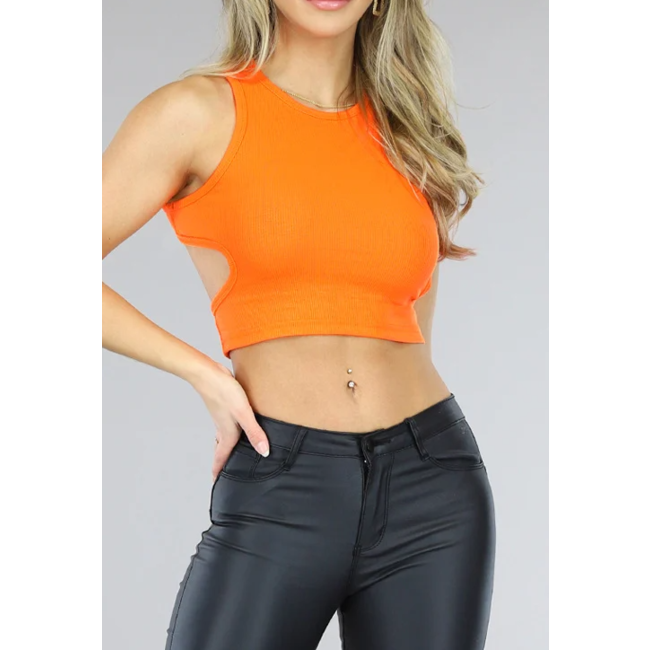 Orangefarbenes Ripp-Top mit Ausschnitt und Racer Neck