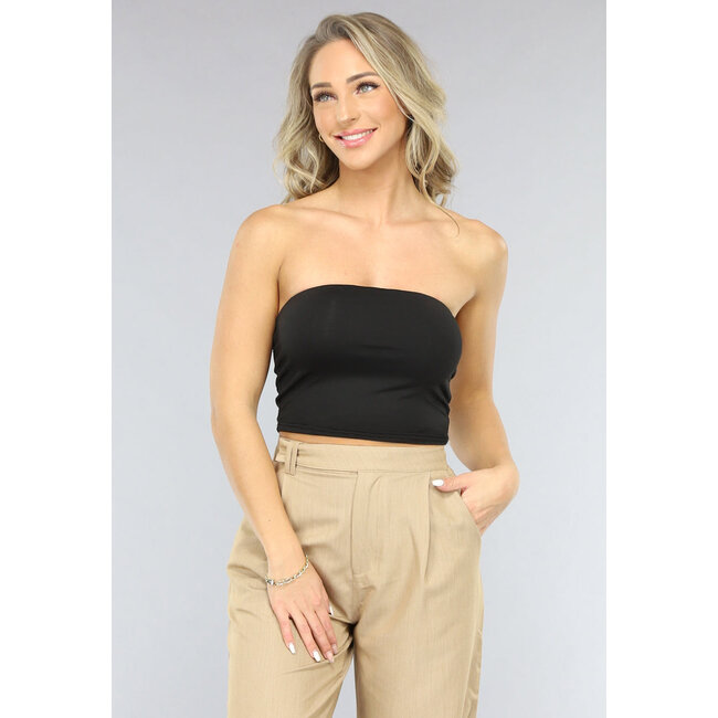 Schwarzes elastisches Bandeau-Top mit Anti-Rutsch