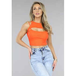 NEW0803 Orangefarbenes Crop Top mit Ausschnitt