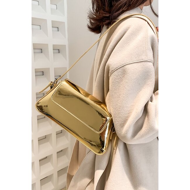 Goldfarbene verstellbare Metallic-Umhängetasche