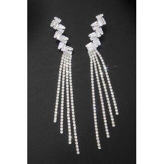 Lange silberne Strass-Ohrringe mit Zickzack