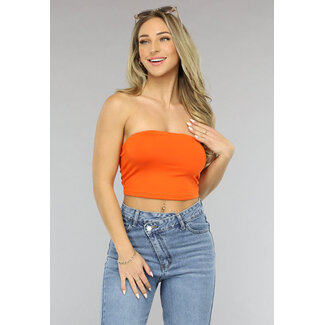 Orangefarbenes elastisches trägerloses Bandeau-Top