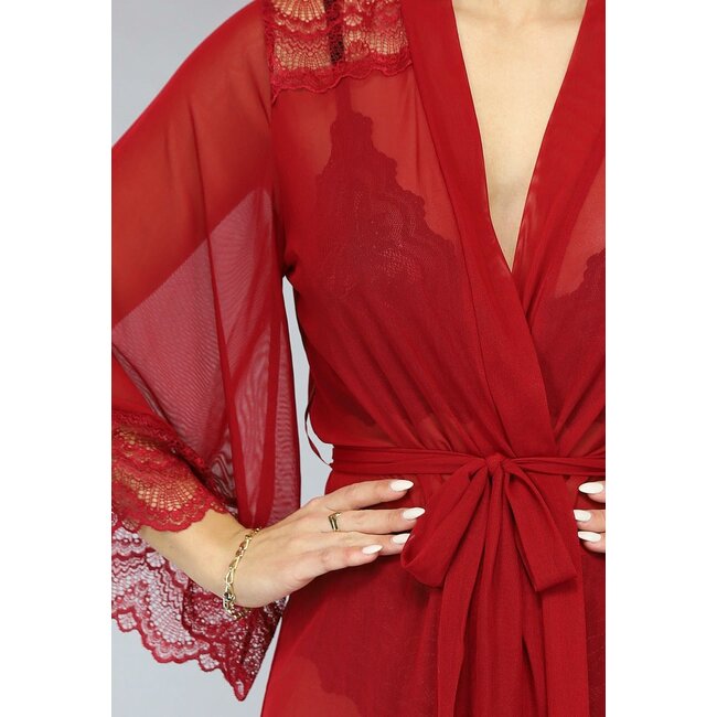 Robe aus rotem Mesh mit Spitzenärmeln