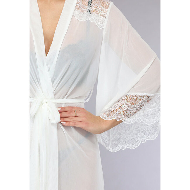 Weißer Mesh-Kimono mit Spitzendetails