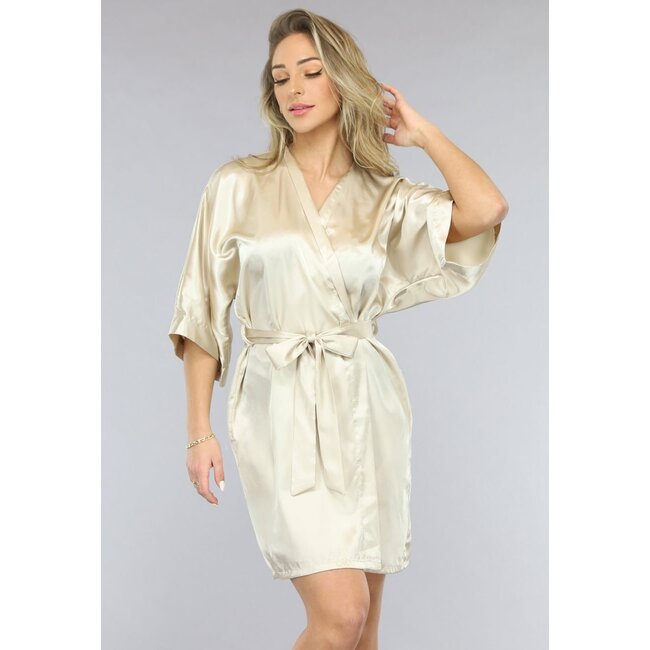 Satin-Braut-Kimono kurz in Elfenbein