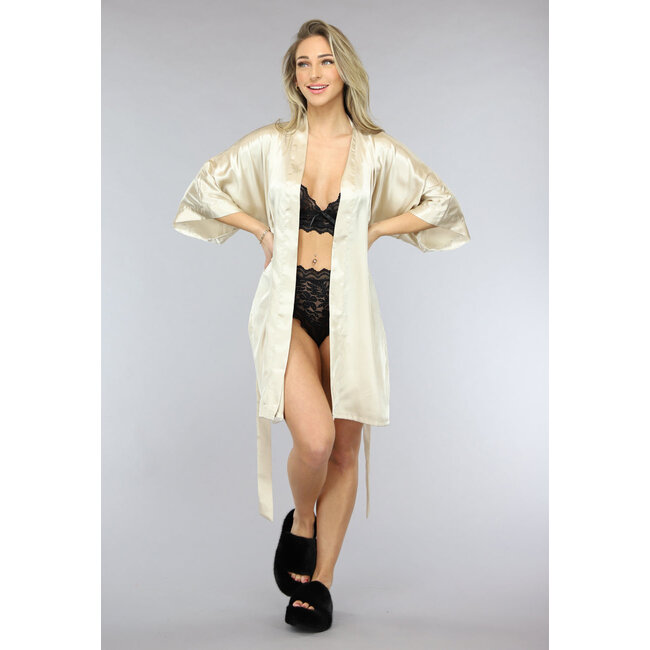 Satin-Braut-Kimono kurz in Elfenbein