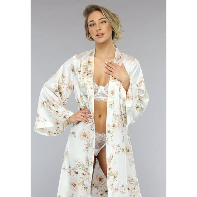 Langer Kimono mit Blumenmuster für die Braut