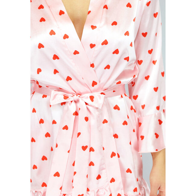 Hellrosa Valentine Satin Pyjama Set mit Herz Kimono