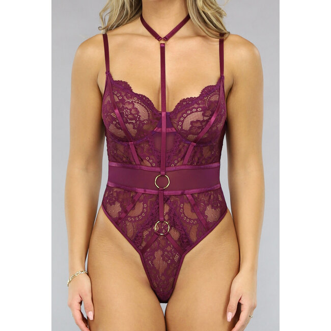 Aubergine Dessous Body mit Ausschnitt Detail