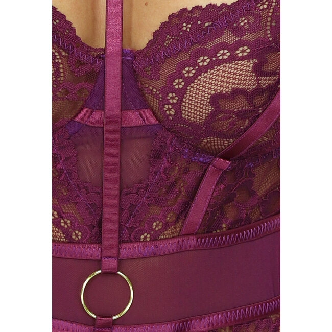 Aubergine Dessous Body mit Ausschnitt Detail