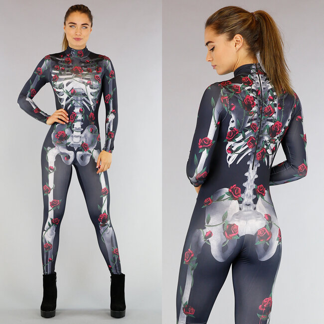 Roses Skelett Jumpsuit Kostüm