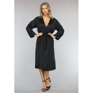 Satin Look Kimono lang in Schwarz