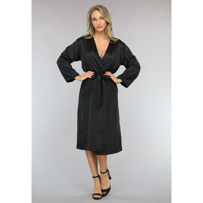 Satin Look Kimono lang in Schwarz