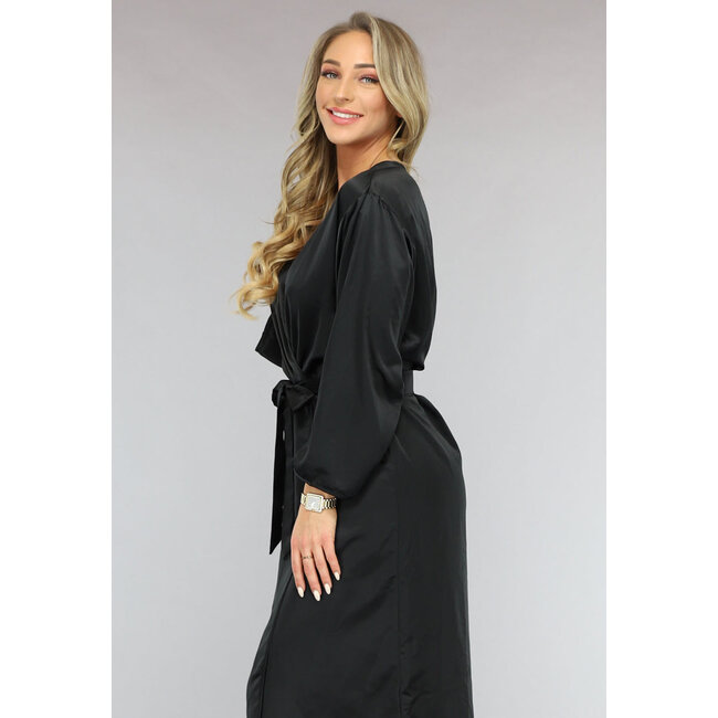 Satin Look Kimono lang in Schwarz