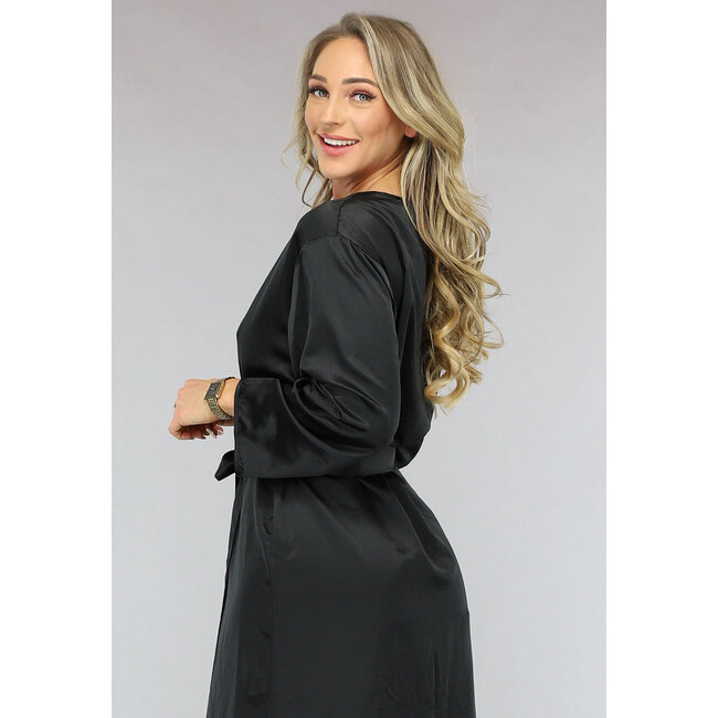 Satin Look Kimono lang in Schwarz