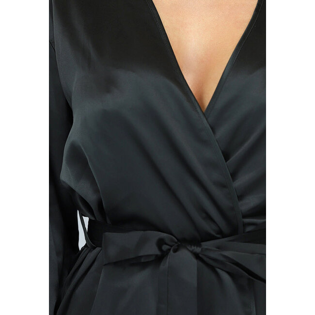 Satin Look Kimono lang in Schwarz