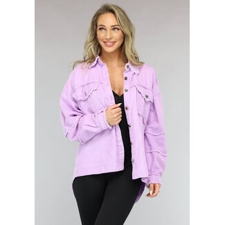 Fliederfarbene Denim-Bluse mit Rüschenbesatz