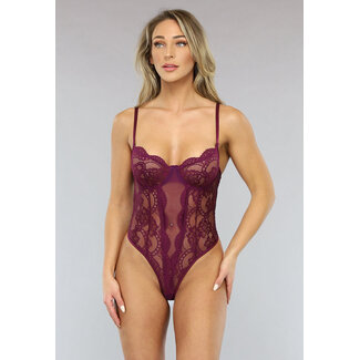 NEW3101 Aubergine Spitzen-Dessous Body