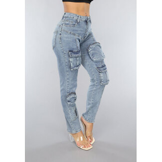 NEW3101 Blaue High Mid Mom Jeans mit Taschen